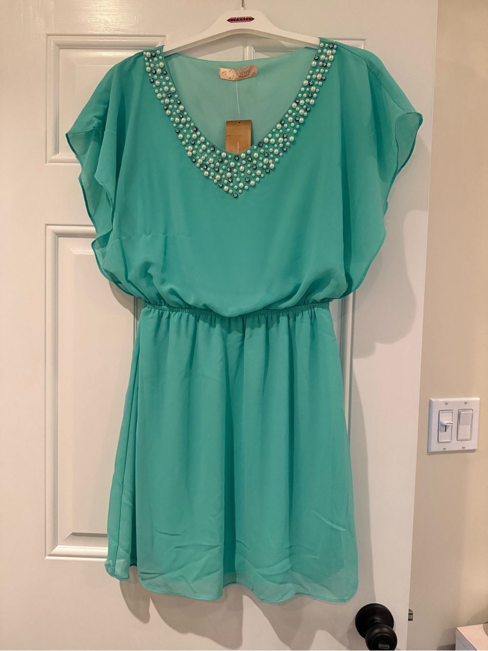 Francesca's Mint Beaded Dress with Embellished Neckline